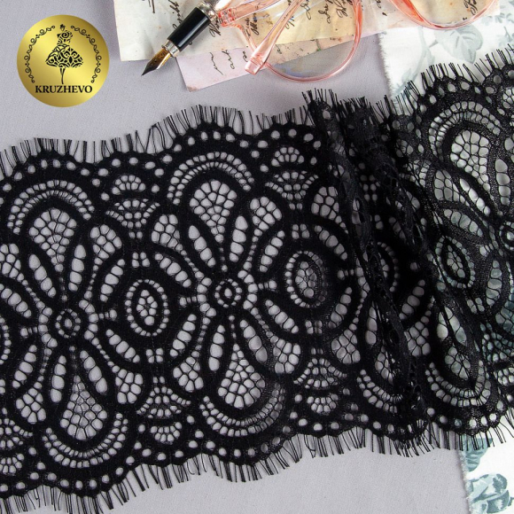 Кружево реснички KRUZHEVO арт.TBY 7538 шир.180мм цв.2 черный уп.3м