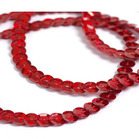 Пайетки на нитях 6мм Laser Bright арт.TBY-FLKU06-LB цв.50103 красный уп.73,12м