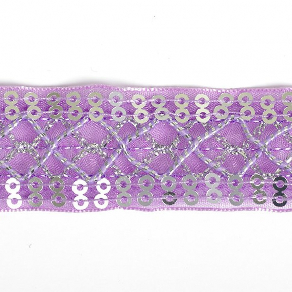 Тесьма с пайетками TBY арт.TH216 шир.25мм цв.045 сиреневый уп.18,28м