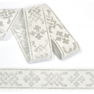 Лента отделочная жаккардовая (галун православный) арт.0397 шир.50мм уп.10 м цв.белый/серебро