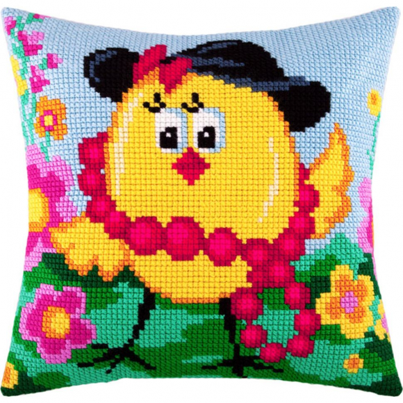 Подушка крестом ЧАРIВНИЦЯ арт. Z24 Цыпленок с бусами 40х40 см
