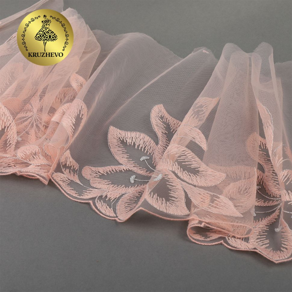 Кружево вышивка на сетке KRUZHEVO арт.TBY.OG41 шир.185мм цв.светло-бежевый, правая уп.6м