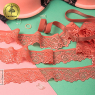 Кружево-стрейч KRUZHEVO арт.TBY.L839 шир.35мм цв.15 коралловый уп.50м