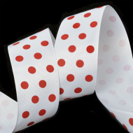 Лента репсовая в рубчик арт.LDRG02925050 (78) крупный горошек 50мм цв.белый-красный уп.27,4м