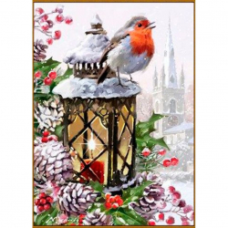 Алмазная мозаика Ah5258 Снегирь на фонаре 20х30