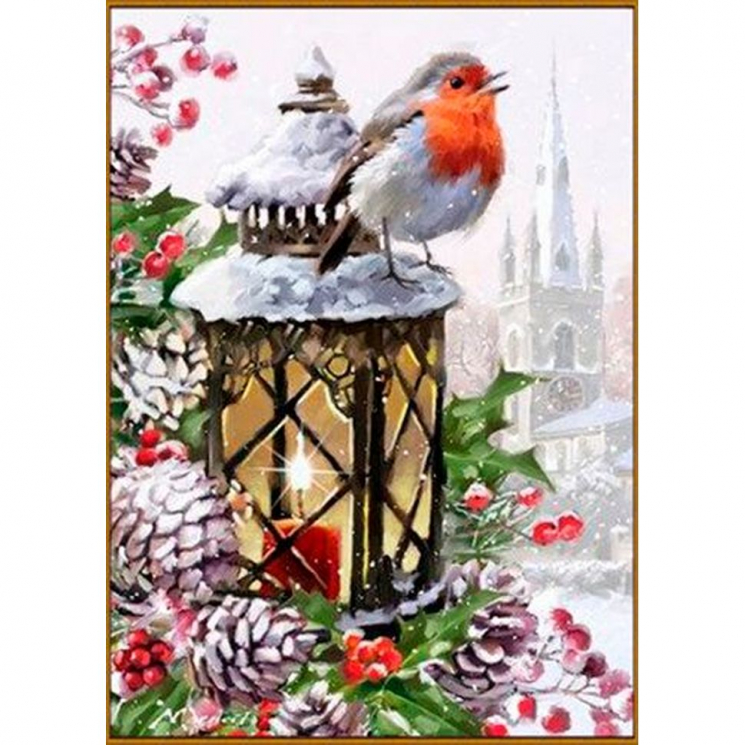 Алмазная мозаика Ah5258 Снегирь на фонаре 20х30