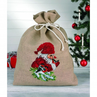 Набор для вышивания PERMIN арт.90-6507 Мешочек для подарков Гном и снегирь 85х68 см