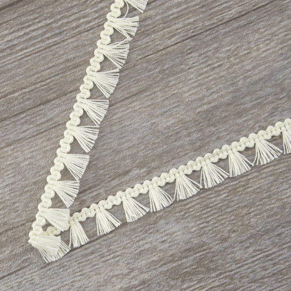 Тесьма декоративная, 16 мм, с бахромой, цвет молочно-белый