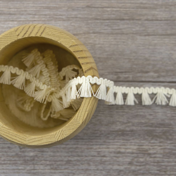 Тесьма декоративная, 16 мм, с бахромой, цвет молочно-белый