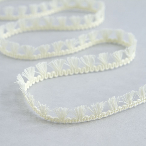 Тесьма декоративная, 16 мм, с бахромой, цвет молочно-белый