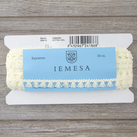 Тесьма декоративная, 16 мм, с бахромой, цвет молочно-белый