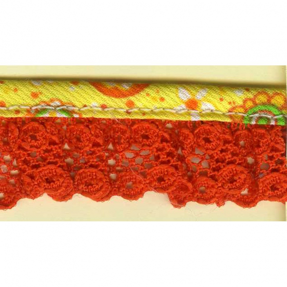 103831_Кружево-рюш с окантовкой косой бейкой, 25 мм, цвет рыжий