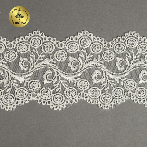 Кружево на сетке KRUZHEVO арт.TR.2112 шир.80мм цв.белый уп.13м
