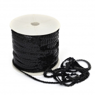 Пайетки плоские на нитях 6мм арт.TBY-F06 цв.26A черный уп.91,4м