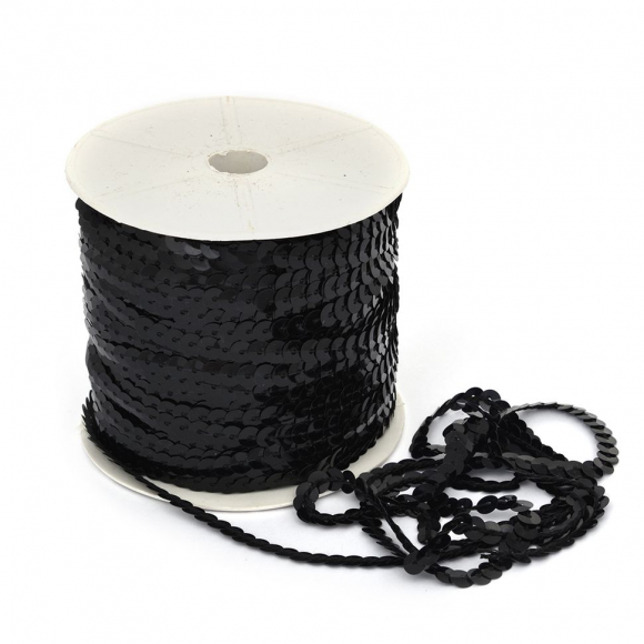 Пайетки плоские на нитях 6мм арт.TBY-F06 цв.26A черный уп.91,4м