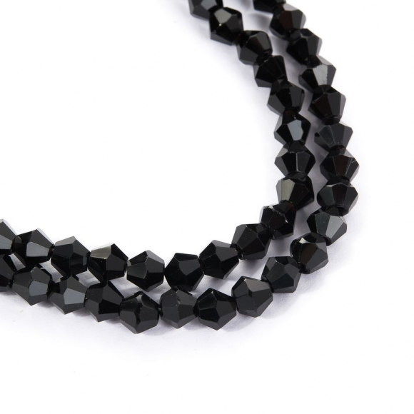 Бусины граненые Биконус (стекло) на нитях арт.TBY-K-2 4х4мм отвер.1мм цв.02 черный уп.3шт х110 бусин