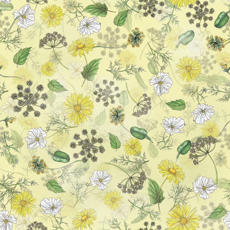 Ткань для пэчворка PEPPY Полевые Цветы 135 г/м? 100% хлопок цв.ПЦ-08 желтый уп.50х50 см