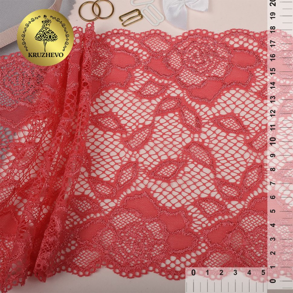 Кружево-стрейч KRUZHEVO арт.TBY.P4 шир.180мм цв.красный (брусничный) уп.10м Кружево-стрейч KRUZHEVO арт.TBY.P4 шир.180мм цв.красный (брусничный) уп.10м