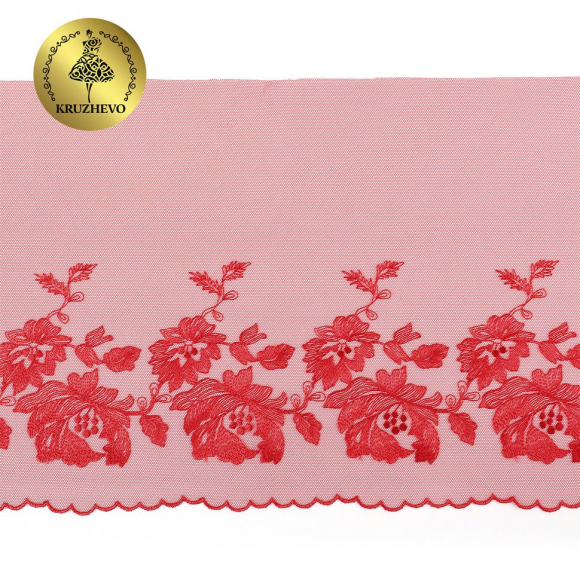 Кружево вышивка на сетке KRUZHEVO арт.TBY.OG44 шир.225мм цв.красный, правая уп.6м