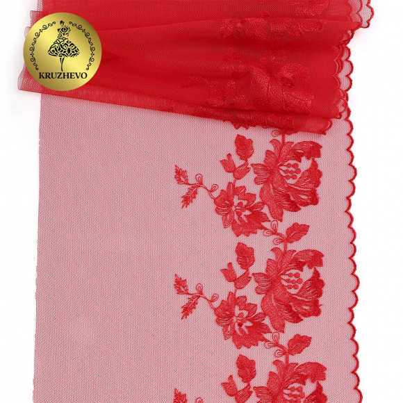 Кружево вышивка на сетке KRUZHEVO арт.TBY.OG44 шир.225мм цв.красный, правая уп.6м
