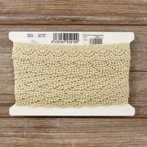 185612_Мерсеризованное хлопковое кружево, 33 мм, цвет бежевый