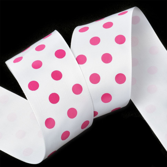 Лента репсовая в рубчик арт.LDRG02918750 (75) крупный горошек 50мм цв.белый-розовый уп.27,4м Лента репсовая в рубчик арт.LDRG02918750 (75) крупный горошек 50мм цв.белый-розовый уп.27,4м