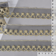 Кружево на сетке арт.TBY 10258C шир.35 мм цв.черный/золото уп.13,71м