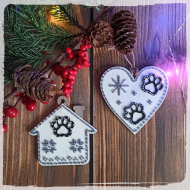 185725_Набор для вышивания "Лапки сердечко+домик (серый/белый)" 185725_Набор для вышивания "Лапки сердечко+домик (серый/белый)"