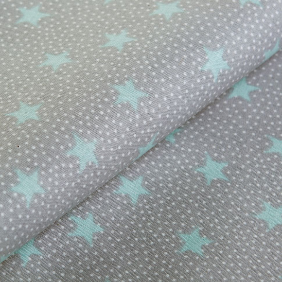 Ткань ранфорс Звездопад, арт.WH 2929-v01, 130г/м?,100% хлопок, шир.240см, цв.серый/мята, уп.10м