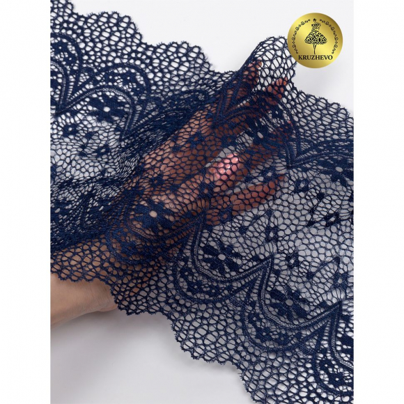 Кружево-стрейч KRUZHEVO арт.TBY 8013 шир.220мм цв.S919 темно-синий уп.3 м