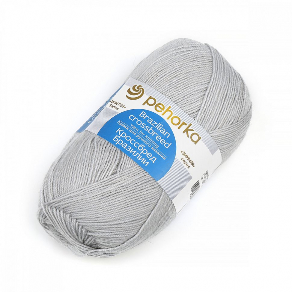Пряжа для вязания ПЕХ Кроссбред Бразилии (50% шерсть, 50% акрил) 5х100г/490м цв.008 св.серый