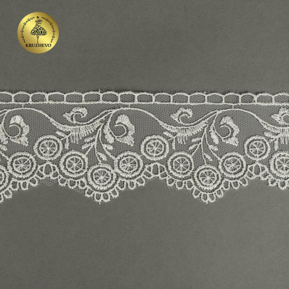 Кружево на сетке KRUZHEVO арт.TR.2111 шир.55мм цв.молочный уп.13,5м