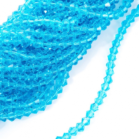 Бусины граненые Биконус (стекло) на нитях арт.TBY-K-2 4х4мм отвер.1мм цв.03 бирюзовый уп.3х110 бусин
