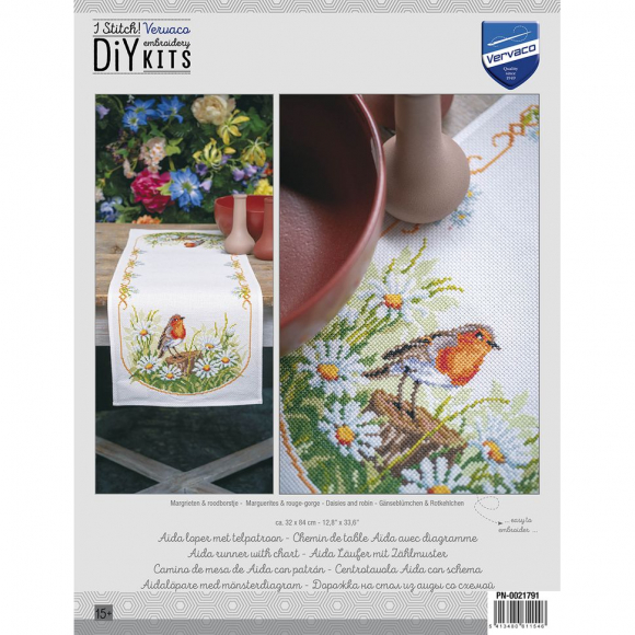 188196_Набор для вышивания дорожки "Малиновка и маргаритки" 188196_Набор для вышивания дорожки "Малиновка и маргаритки"