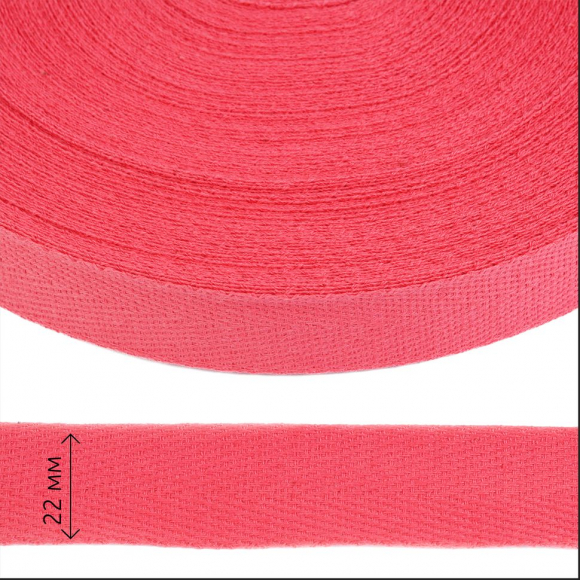 Тесьма киперная 22 мм хлопок 1,8г/см арт.12.2С-257К.22.265 цв.ярк.розовый уп.50м