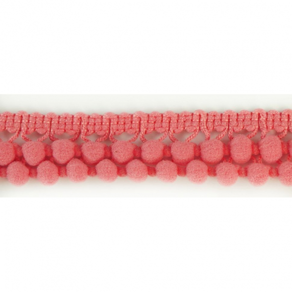 Тесьма с помпонами двурядная, цвет коралловый