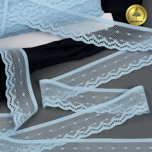 Кружево-стрейч KRUZHEVO арт.TBY.8028 шир.25мм цв.F183 голубой уп.50м