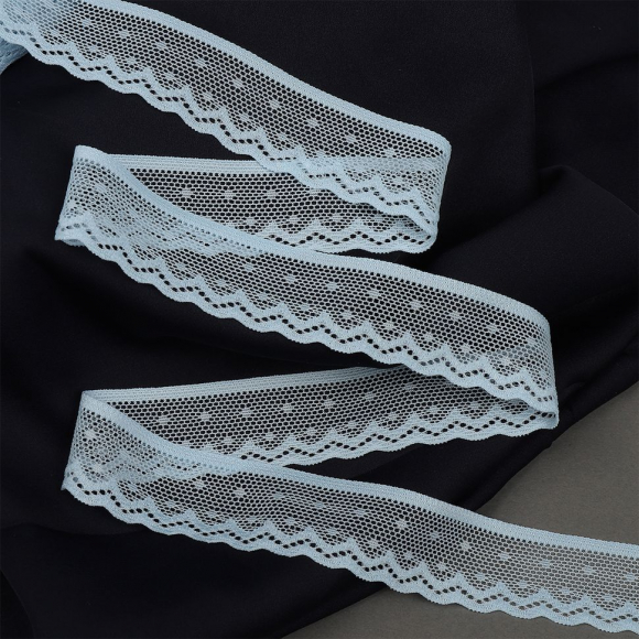 Кружево-стрейч KRUZHEVO арт.TBY.8028 шир.25мм цв.F183 голубой уп.50м