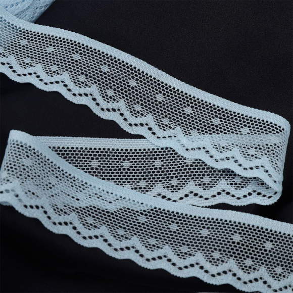 Кружево-стрейч KRUZHEVO арт.TBY.8028 шир.25мм цв.F183 голубой уп.50м