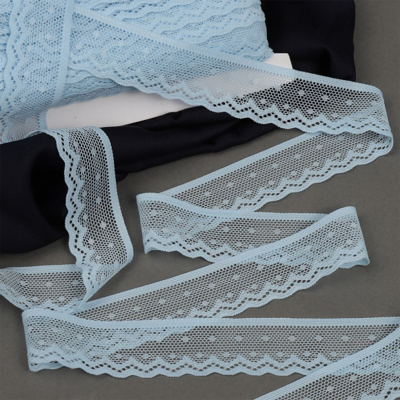 Кружево-стрейч KRUZHEVO арт.TBY.8028 шир.25мм цв.F183 голубой уп.50м