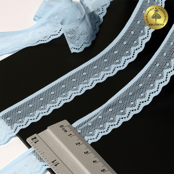 Кружево-стрейч KRUZHEVO арт.TBY.8028 шир.25мм цв.F183 голубой уп.50м