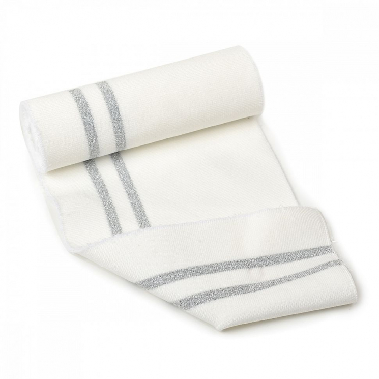 TBY.MP05 Подвяз трикотажный, 98%полиэстер, 2%спандэкс цв.молочный с серебряными полосами, 1мх13см уп.5шт