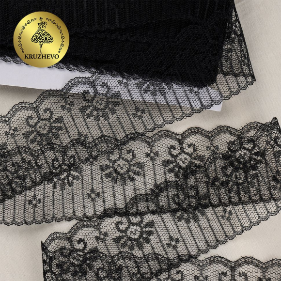 Кружево-трикотаж KRUZHEVO арт.TBY 1666 шир.50мм цв.10 черный, уп.27,4м