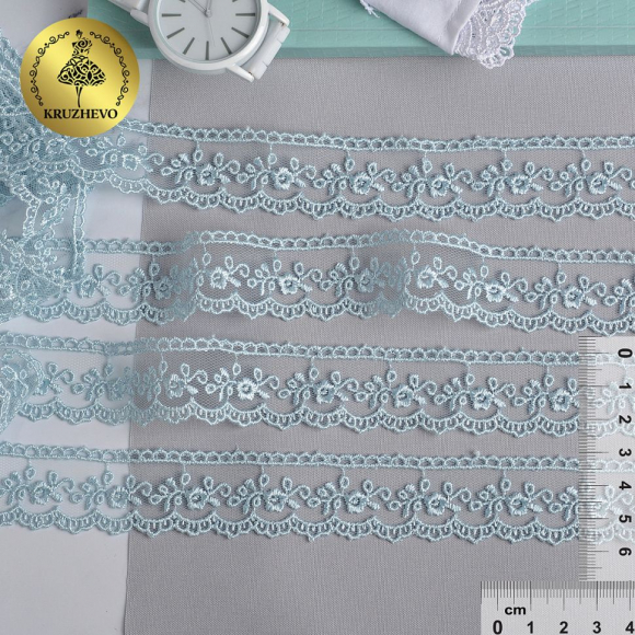 Кружево на сетке KRUZHEVO арт.TR.8B0038B шир.25мм цв.09 голубой уп.9м