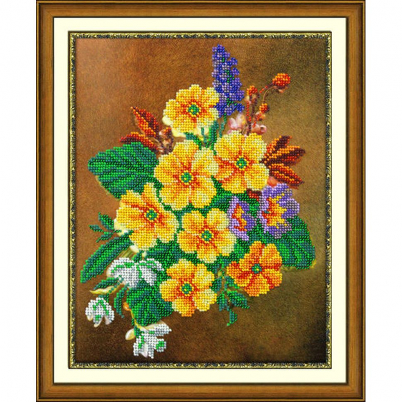 Набор для вышивания бисером ПАУТИНКА арт.Б-1211 Яркие примулы 20х26 см