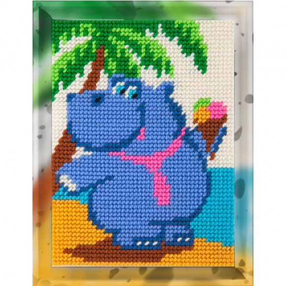 Набор для вышивания с пряжей BAMBINI арт.X2258 Бегемот с мороженым 15х20 см Набор для вышивания с пряжей BAMBINI арт.X2258 Бегемот с мороженым 15х20 см