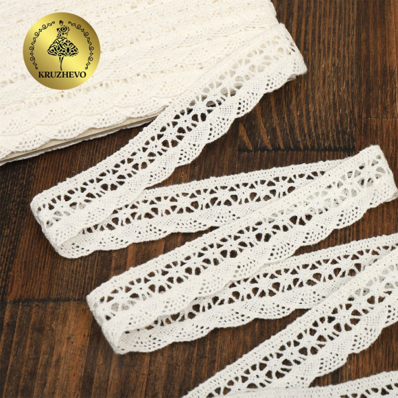Кружево хлопковое KRUZHEVO 27мм арт.TR.1005 цв.04 сумрачный-белый, уп.10м
