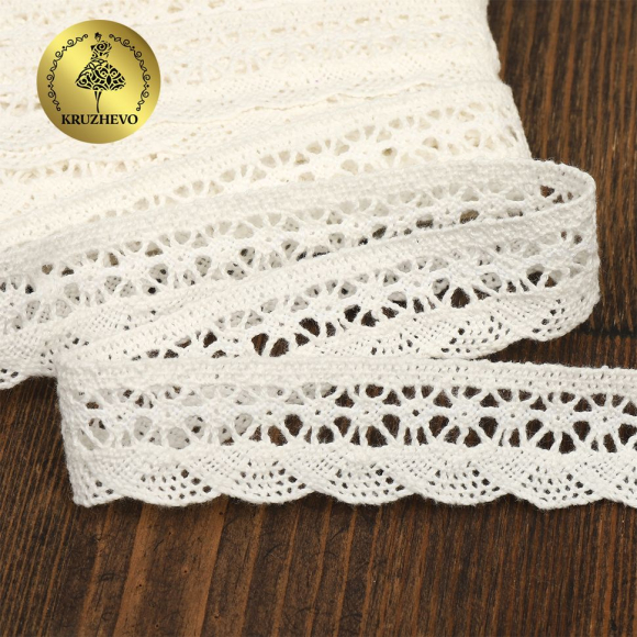 Кружево хлопковое KRUZHEVO 27мм арт.TR.1005 цв.04 сумрачный-белый, уп.10м