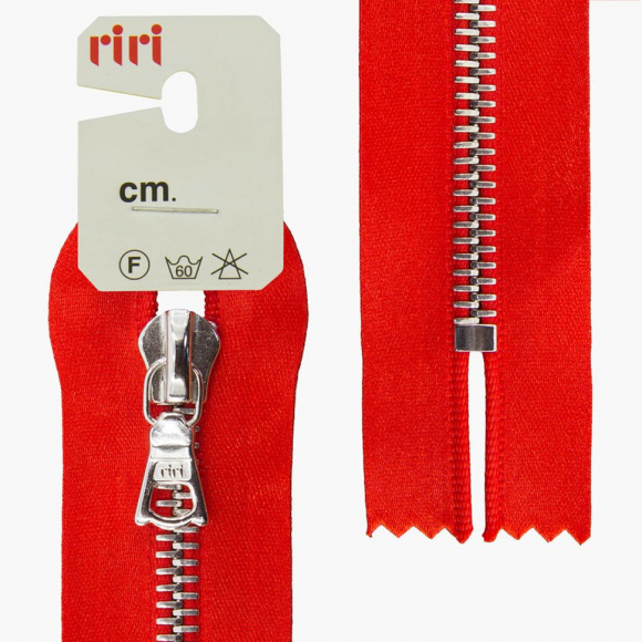 66106_Молния металл, Ni, неразъёмная, на атласной тесьме, 6 мм, 16 см, цвет 9426, ярко-красный