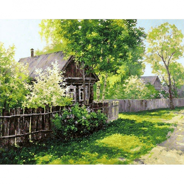 Алмазная мозаика на холсте ГРАННИ арт.Ag5847 Деревенский дом 48х38см